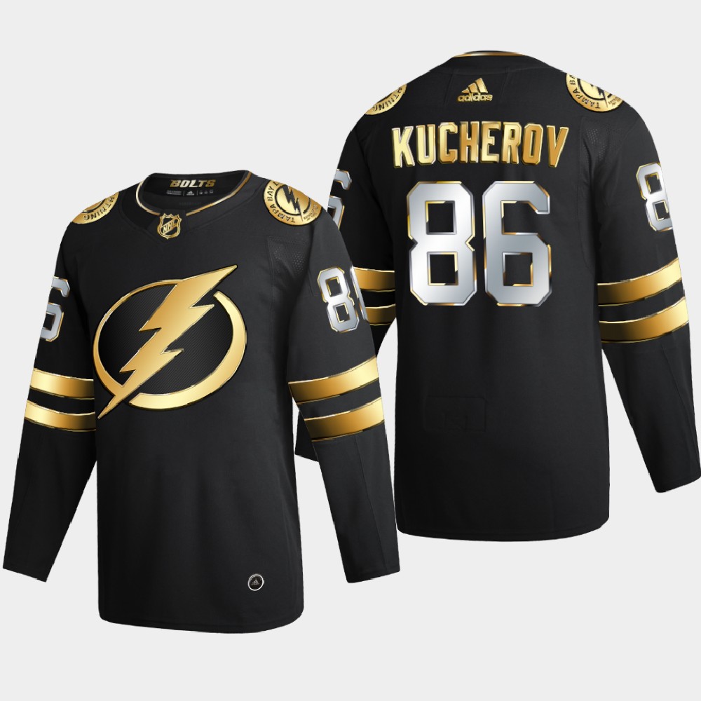 Tampa Bay Lightning 86 Nikita Kucherov Men Adidas Black Golden Edition Limited Stitched NHL Jersey